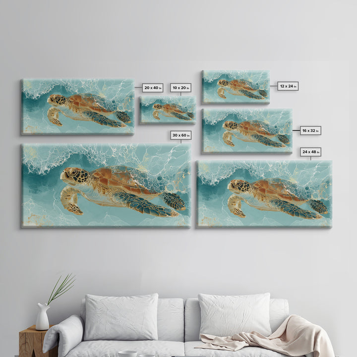 Sea Turtle Gliding Through Clear Blue Water Canvas Print, Marine Life Art, Minimalist Decor, Living Room Decor, Marine, MLA-2x1-93