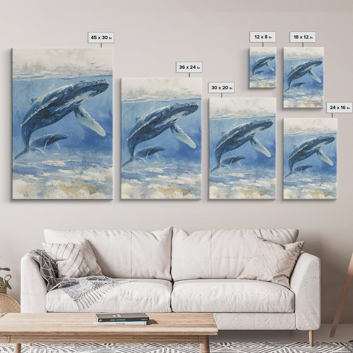 Humpback Whale and Calf Framed Canvas Print, Marine Life Art, Tropical Wall Art, Living Room Decor, Fine Art, Marine, MLA-2x3-26