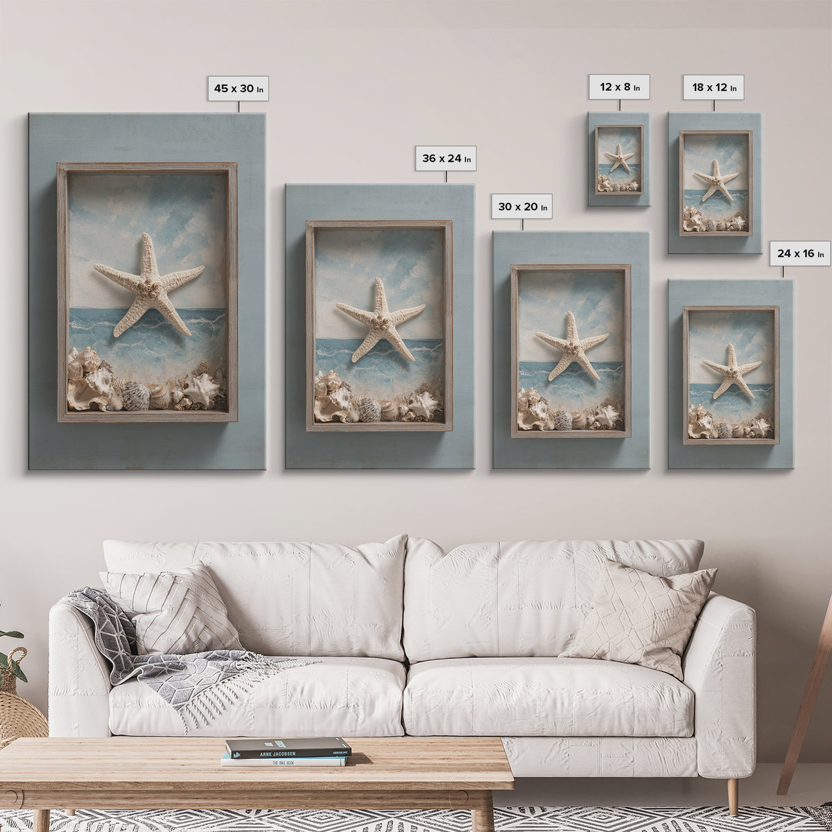 Starfish and Shells Natural Specimen Layout Canvas Print, Marine Life Art, Fine Art Print, Living Room Decor, Fine Art, Marine, MLA-2x3-45