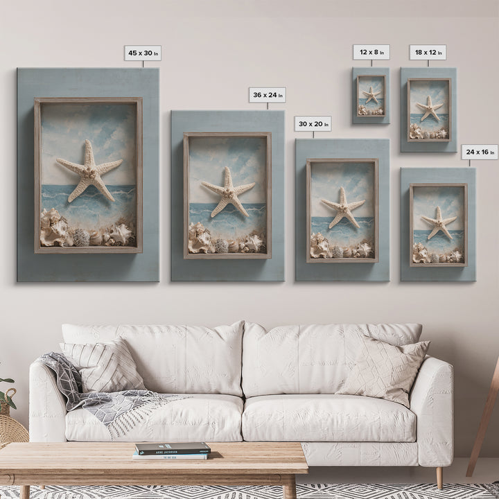 Starfish and Shells Natural Specimen Layout Canvas Print, Marine Life Art, Fine Art Print, Living Room Decor, Fine Art, Marine, MLA-2x3-45