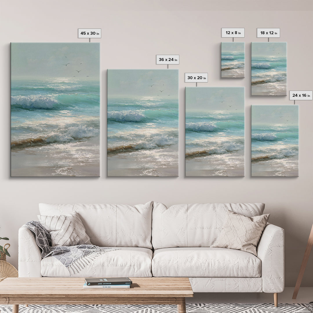 Dolphins Leaping Through Sunlit Waves Framed Canvas Print, Marine Life Art, Ocean Painting, Living Room Decor, Watercolor Art, MLA-2x3-63