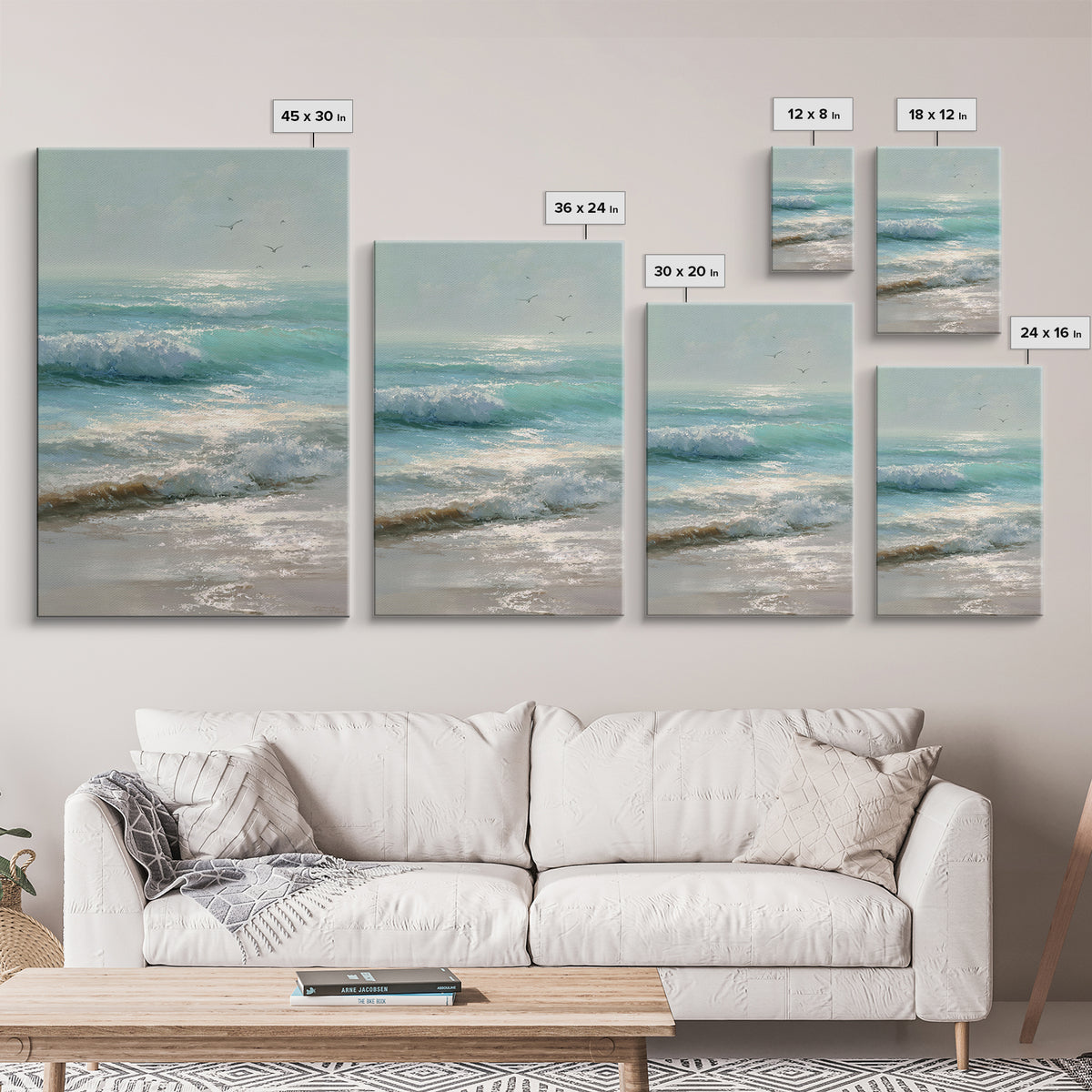Dolphins Leaping Through Sunlit Waves Framed Canvas Print, Marine Life Art, Ocean Painting, Living Room Decor, Watercolor Art, MLA-2x3-63