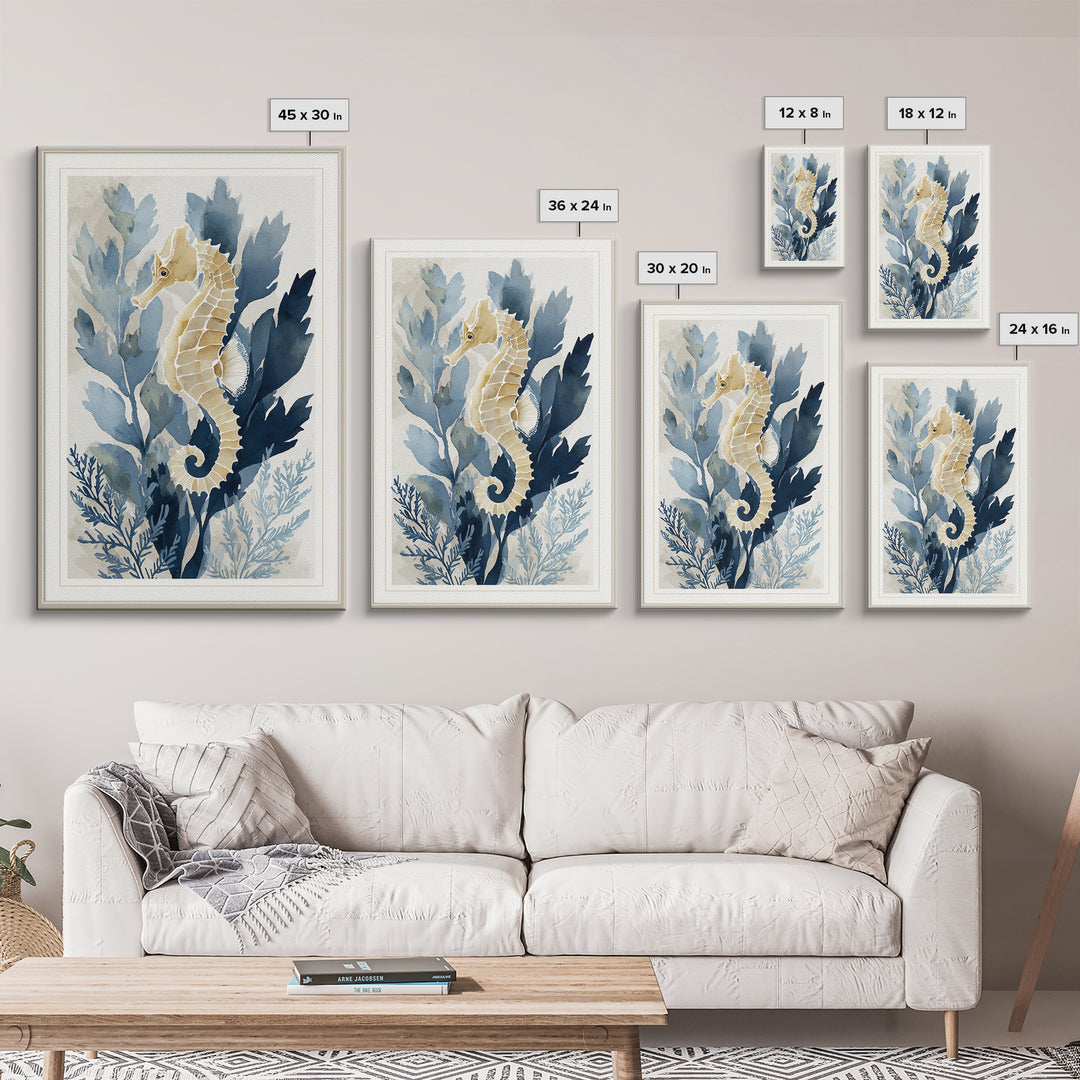 Sea Dragon Drifting Among Kelp Framed Canvas Print, Marine Life Art, Textured Painting, Living Room Decor, Fine Art, Marine, MLA-2x3-73