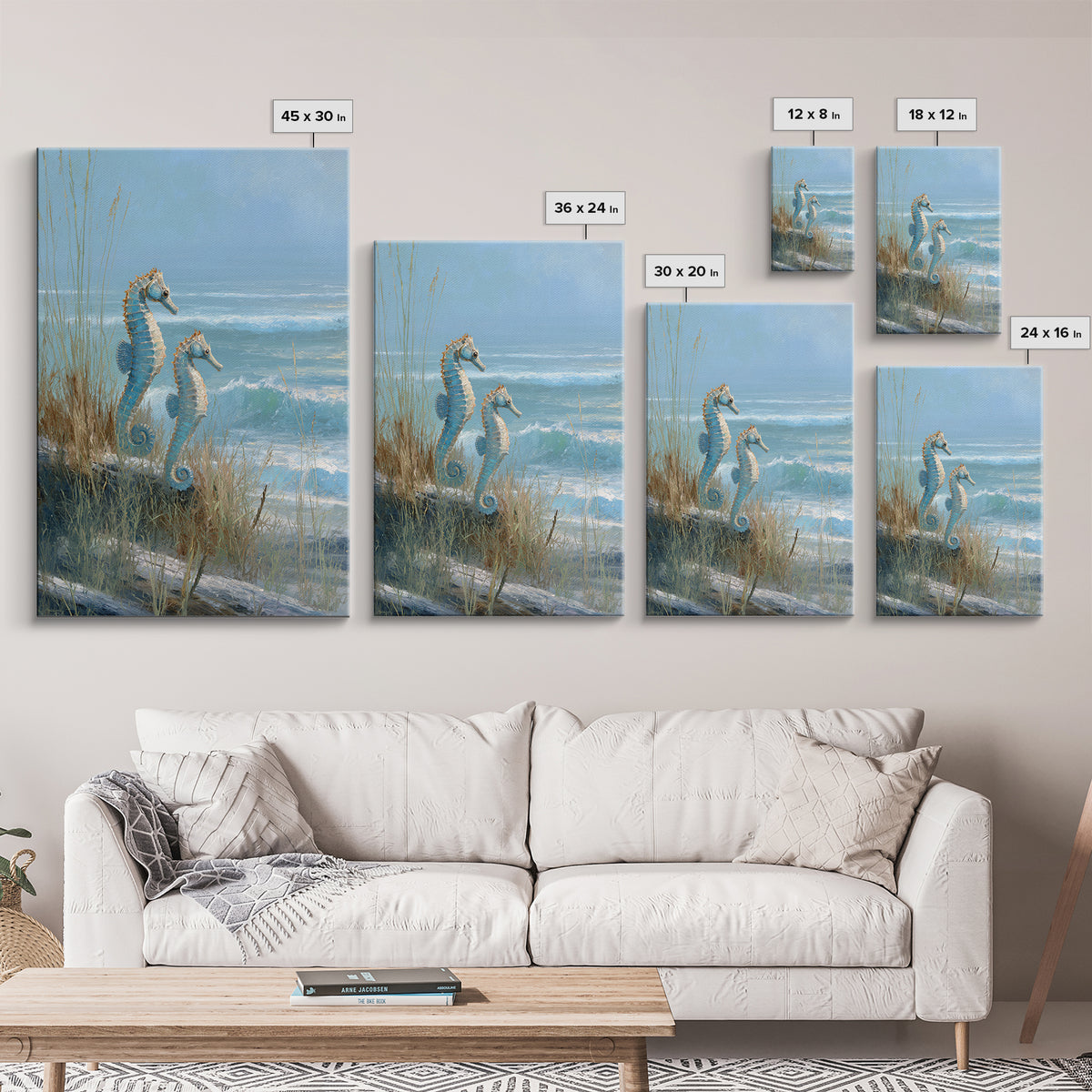 Seahorse Pair Among Sea Grass Framed Canvas Print, Marine Life Art, Contemporary Art, Living Room Decor, Fine Art, Marine, MLA-2x3-85