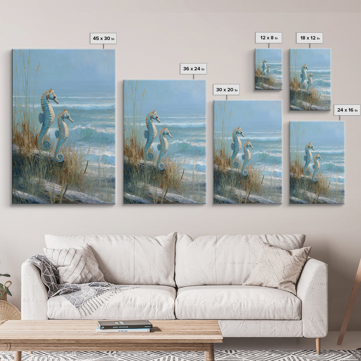 Seahorse Pair Among Sea Grass Framed Canvas Print, Marine Life Art, Contemporary Art, Living Room Decor, Fine Art, Marine, MLA-2x3-85
