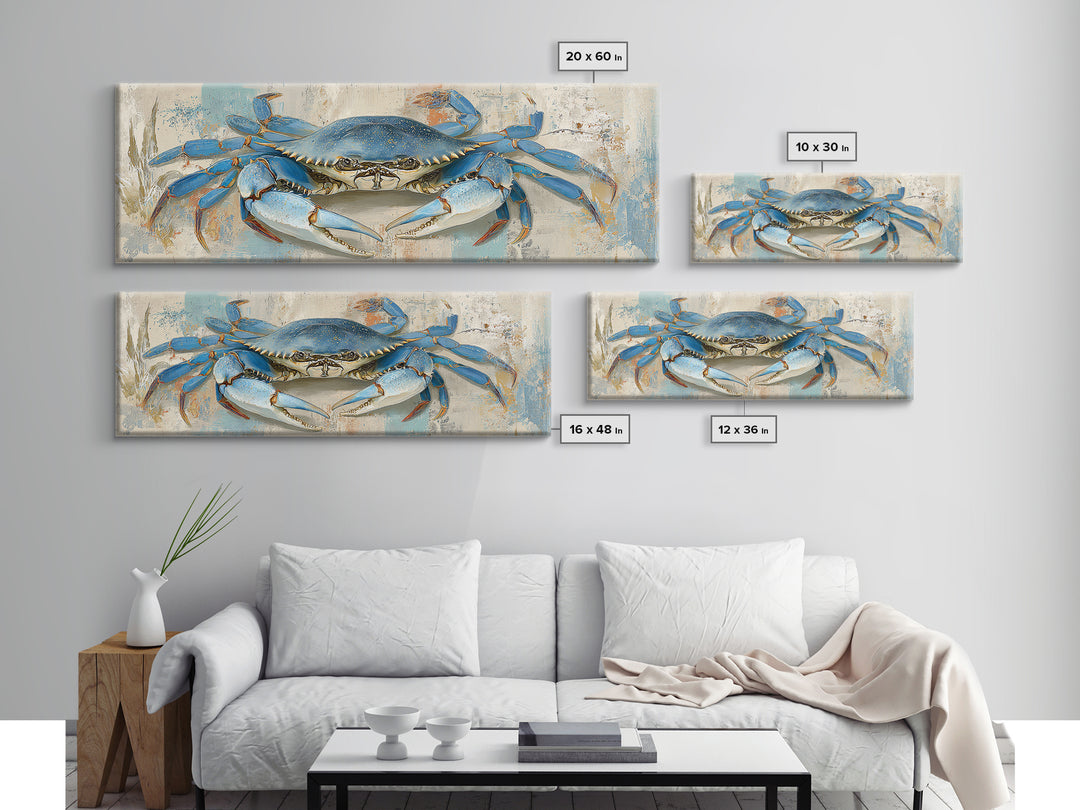 Blue Crab with Painterly Shell Texture Framed Canvas Print, Marine Life Art, Room Decor, Living Room Decor, Fine Art, Marine, MLA-3x1-2