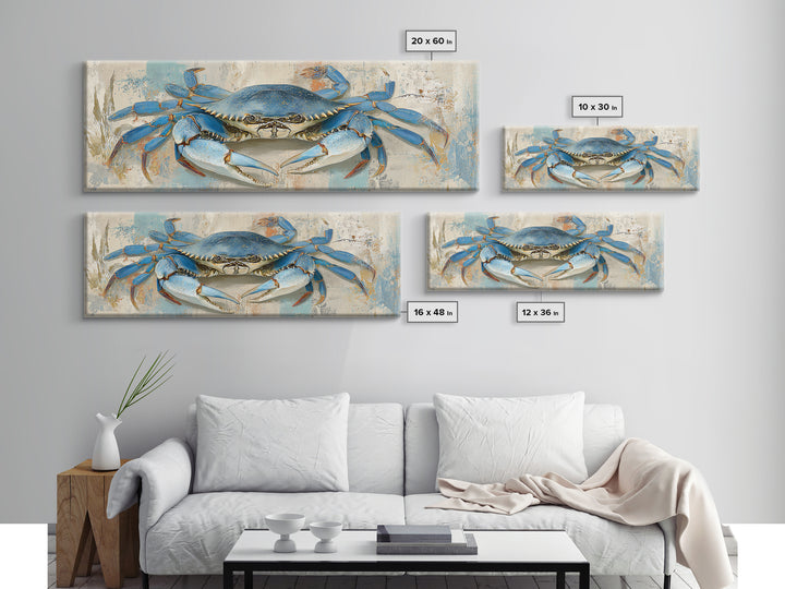 Blue Crab with Painterly Shell Texture Framed Canvas Print, Marine Life Art, Room Decor, Living Room Decor, Fine Art, Marine, MLA-3x1-2