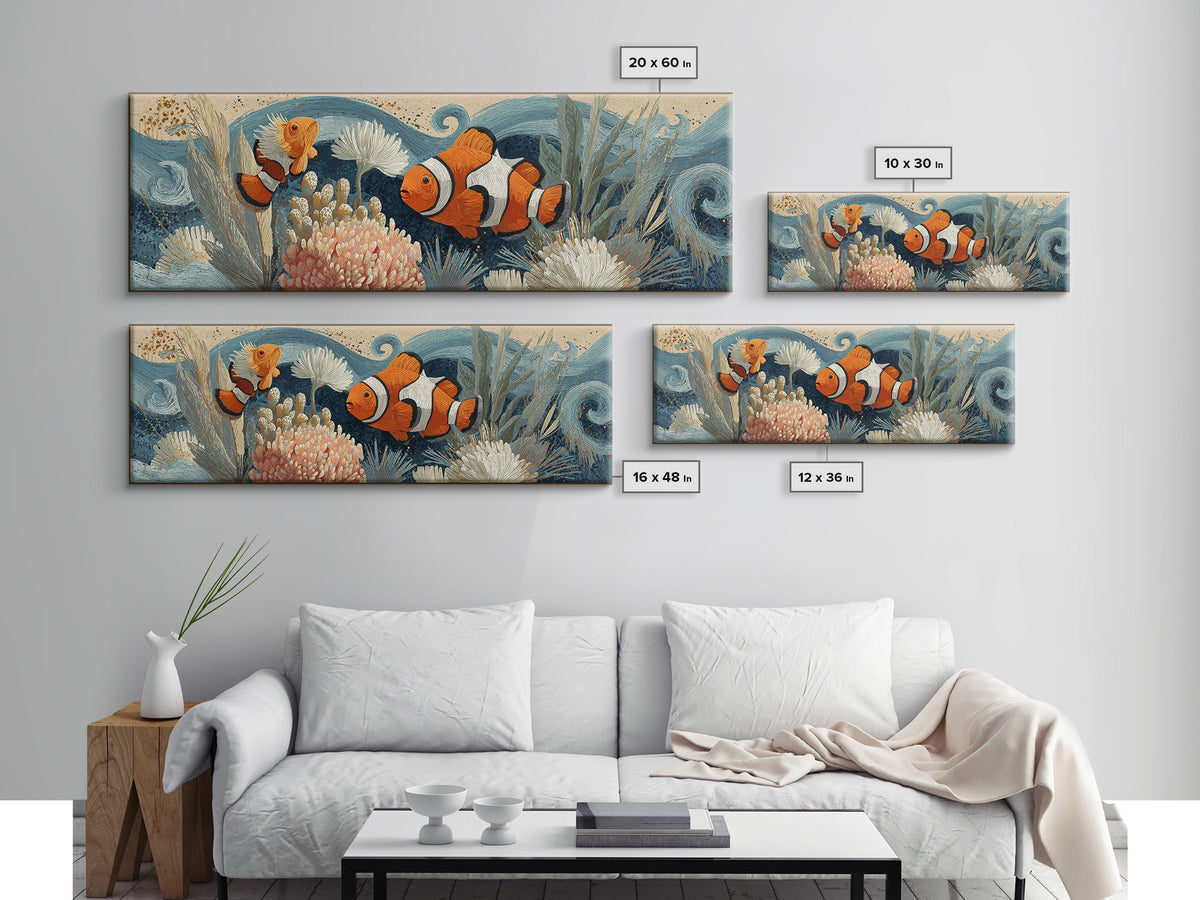 Clownfish Around Anemone Tentacles Canvas Print, Marine Life Art, Marine Life, Living Room Decor, Fine Art, Marine, Art Print, MLA-3x1-36