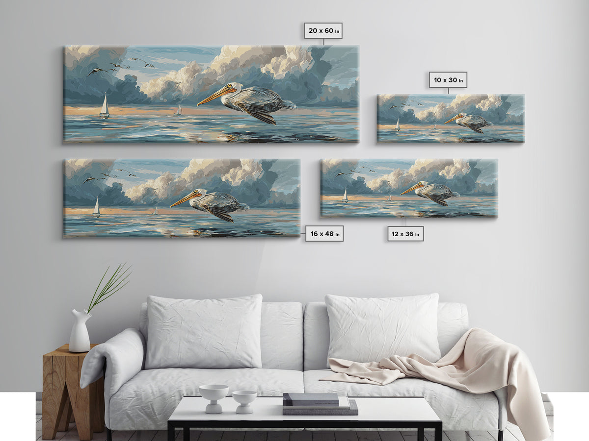 Pelican Diving Toward Fish Near Surface Canvas Print, Marine Life Art, Marine Life, Living Room Decor, Fine Art, Marine, MLA-3x1-39