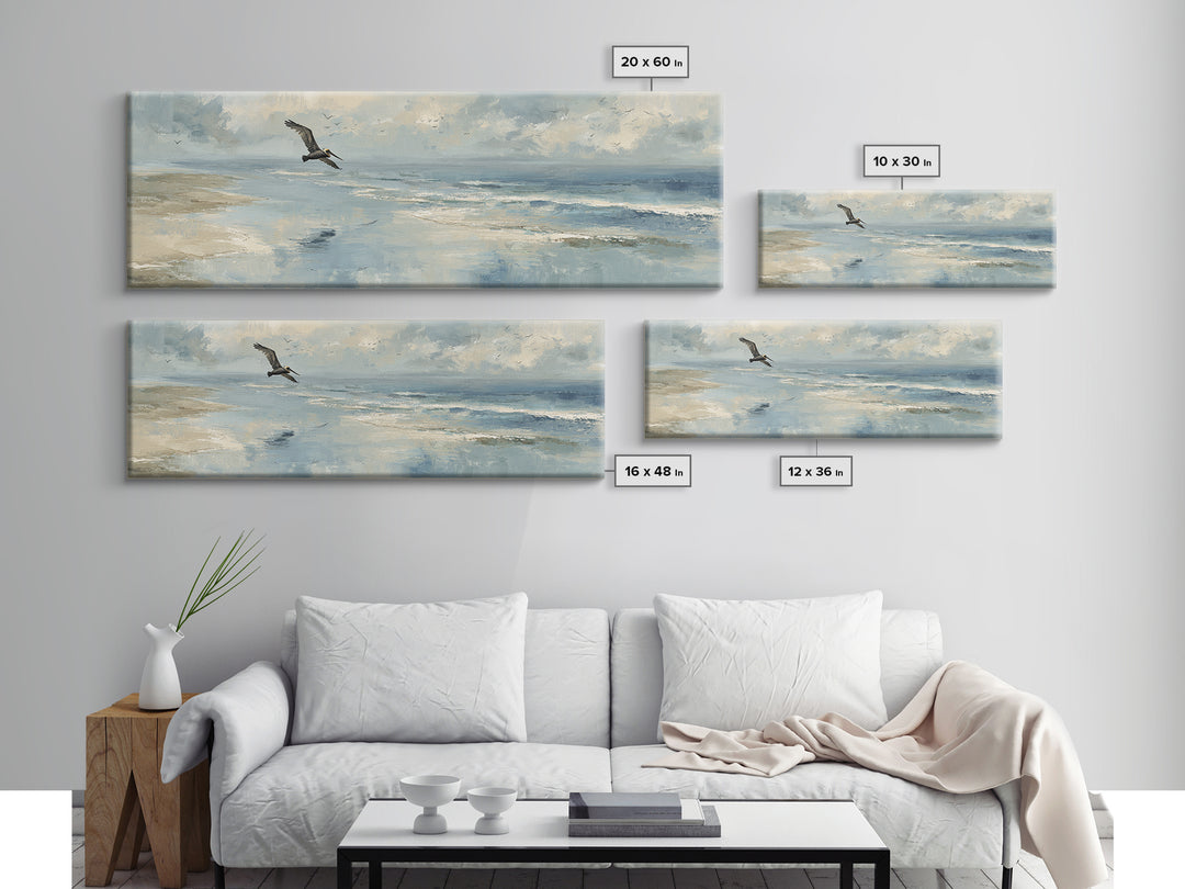 Pelican Diving Toward Fish Near Surface Framed Canvas Print, Marine Life Art, Neutral Decor, Living Room Decor, Marine, MLA-3x1-63