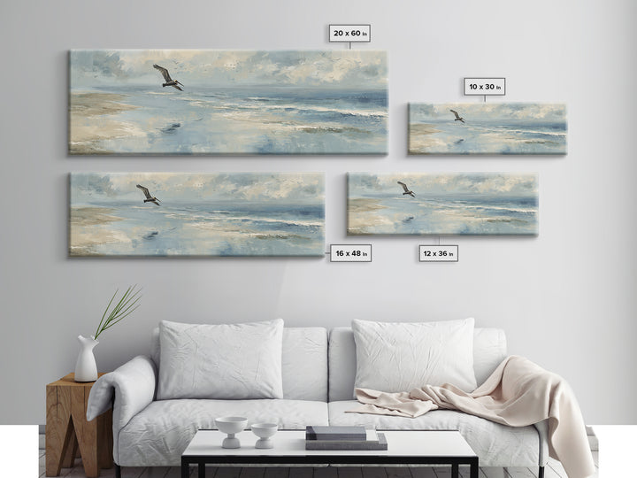 Pelican Diving Toward Fish Near Surface Framed Canvas Print, Marine Life Art, Neutral Decor, Living Room Decor, Marine, MLA-3x1-63