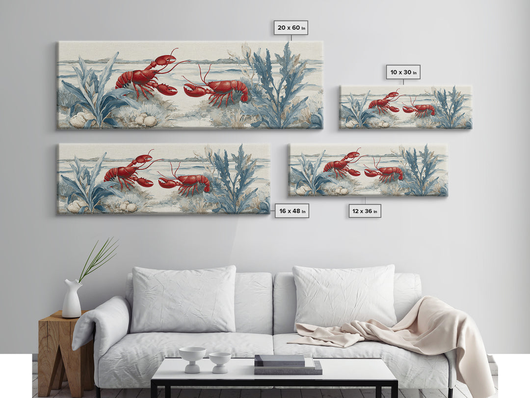 Lobster in Bold Coastal Red Palette Framed Canvas Print, Marine Life Art, Tropical Wall Art, Living Room Decor, Marine, MLA-3x1-7