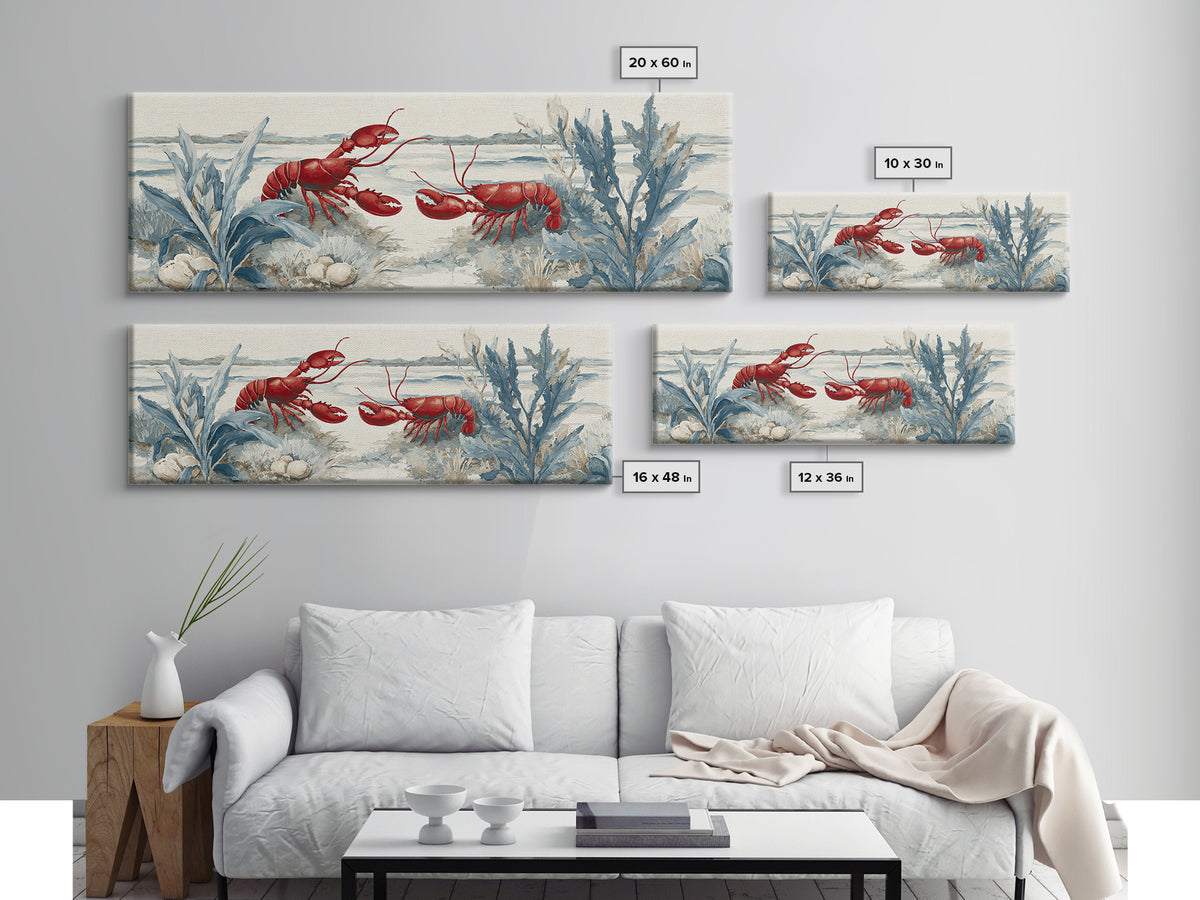 Lobster in Bold Coastal Red Palette Framed Canvas Print, Marine Life Art, Tropical Wall Art, Living Room Decor, Marine, MLA-3x1-7