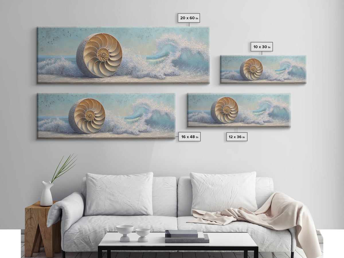 Nautilus Shell Study Canvas Print, Marine Life Art, Nautical Decor, Living Room Decor, Fine Art, Marine, Nautical Wall Decor, MLA-3x1-75