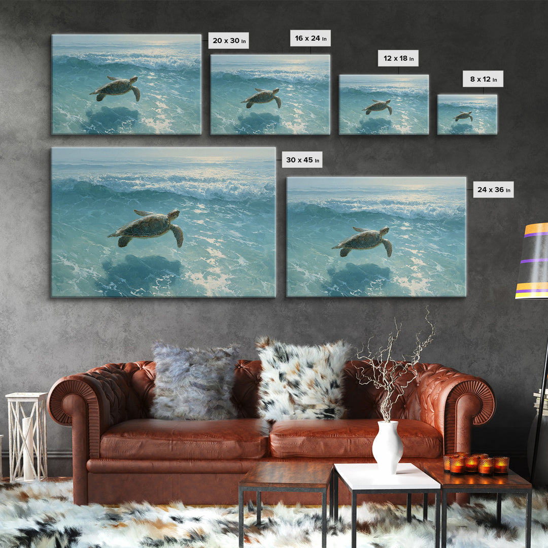 Sea Turtle Gliding Through Clear Blue Water Canvas Print, Marine Life Art, Surf Poster, Living Room Decor, Fine Art, Marine, MLA-3x2-29