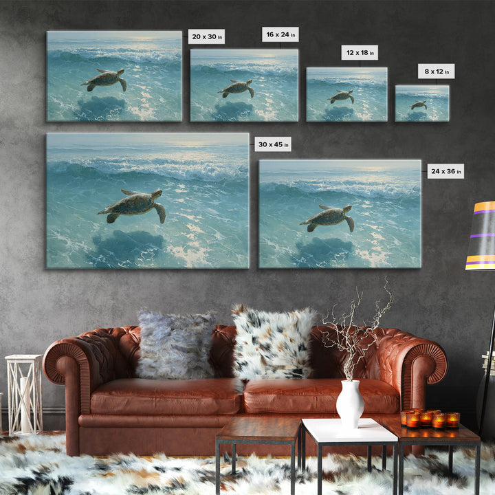 Sea Turtle Gliding Through Clear Blue Water Canvas Print, Marine Life Art, Surf Poster, Living Room Decor, Fine Art, Marine, MLA-3x2-29