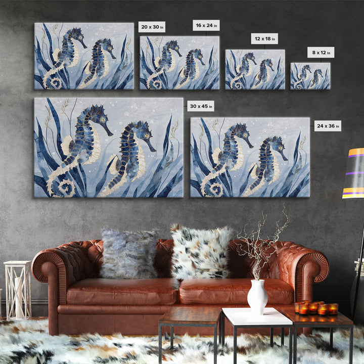 Seahorse Pair Among Sea Grass Canvas Print, Marine Life Art, Coastal Decor, Living Room Decor, Fine Art, Marine, Fish Art, MLA-3x2-33