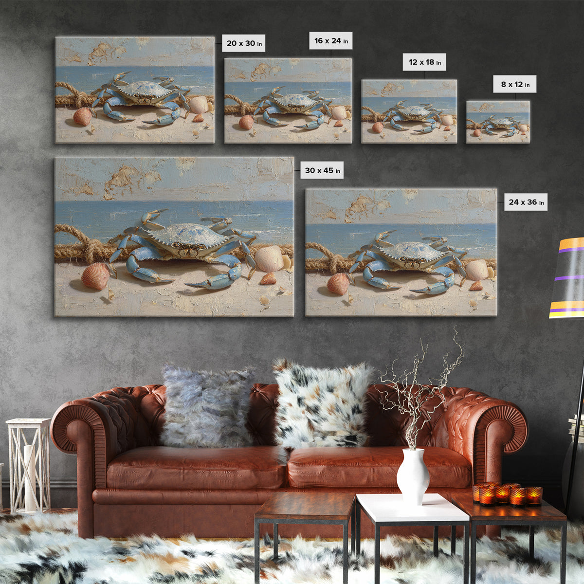 Blue Crab with Painterly Shell Texture Canvas Print, Marine Life Art, Printable Wall Art, Living Room Decor, Fine Art, Marine, MLA-3x2-62