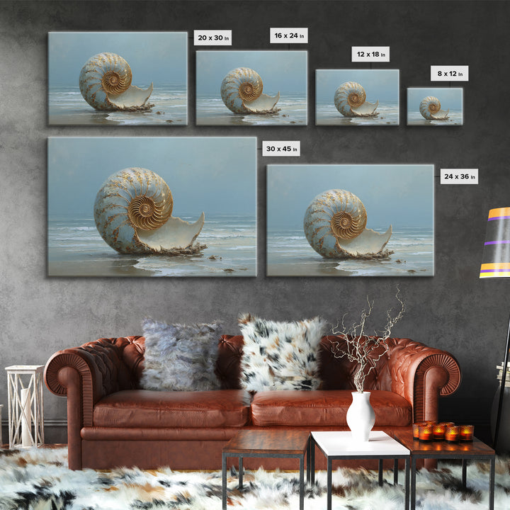 Nautilus Shell Study Framed Canvas Print, Marine Life Art, Neutral Decor, Living Room Decor, Fine Art, Marine, Wall Art, MLA-3x2-63