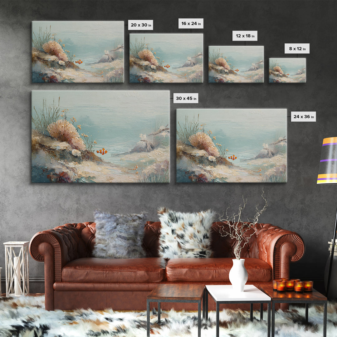 Clownfish Around Anemone Tentacles Canvas Print, Marine Life Art, Beach House Decor, Living Room Decor, Fine Art, Marine, MLA-3x2-72