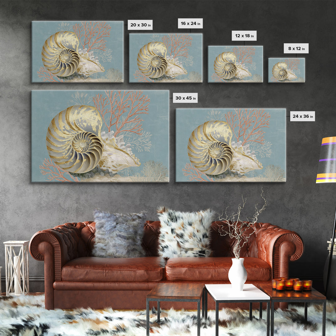 Nautilus Shell Study Framed Canvas Print, Marine Life Art, Ocean Art, Living Room Decor, Fine Art, Marine, Pastel Wall Art, MLA-3x2-87