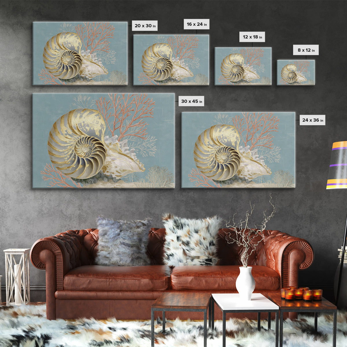Nautilus Shell Study Framed Canvas Print, Marine Life Art, Ocean Art, Living Room Decor, Fine Art, Marine, Pastel Wall Art, MLA-3x2-87