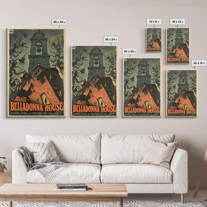 The Black Veil Of Belladonna House, Italian Horror Film Poster, Retro Gothic Cinema Art, Vintage Halloween Wall Art, Framed Canvas Print