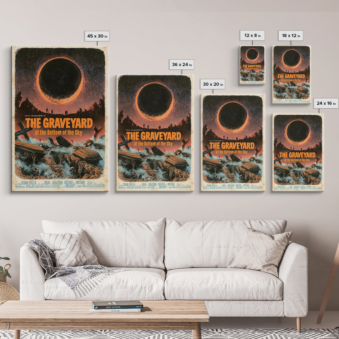 The Graveyard At The Bottom Of The Sky, Italian Horror Film Poster, Retro Gothic Cinema Art, Vintage Halloween Wall Art, Framed Canvas Print
