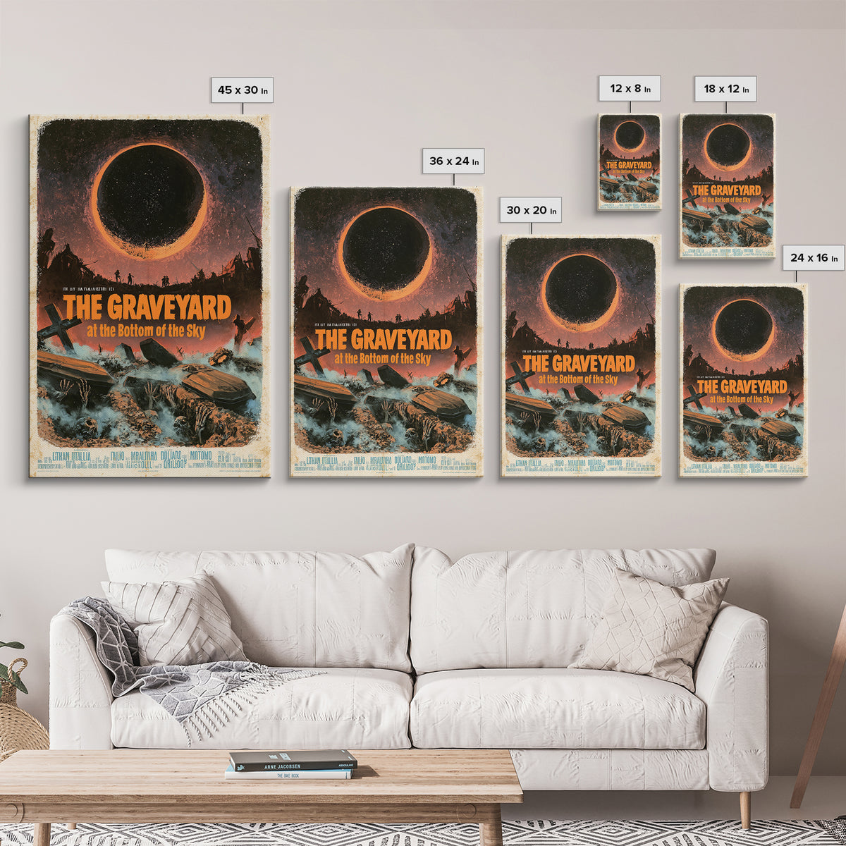 The Graveyard At The Bottom Of The Sky, Italian Horror Film Poster, Retro Gothic Cinema Art, Vintage Halloween Wall Art, Framed Canvas Print