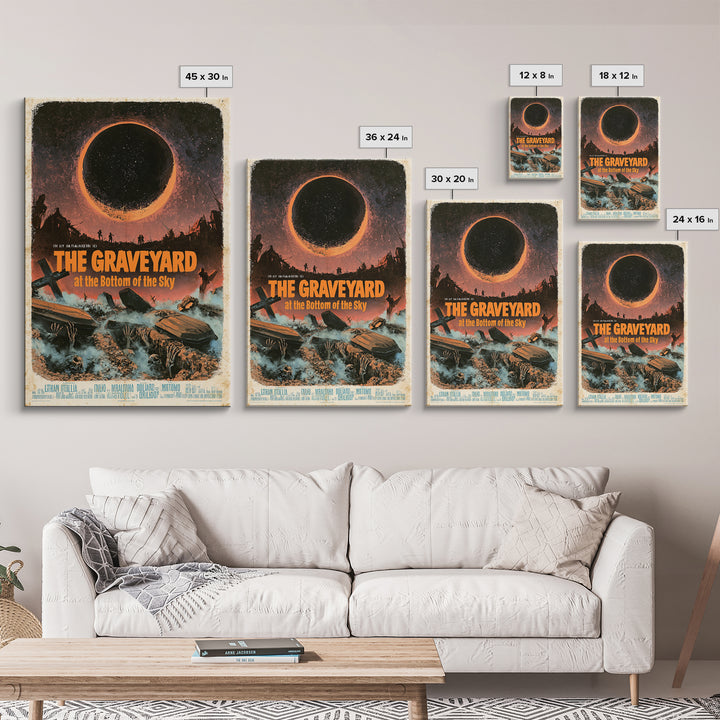 The Graveyard At The Bottom Of The Sky, Italian Horror Film Poster, Retro Gothic Cinema Art, Vintage Halloween Wall Art, Framed Canvas Print