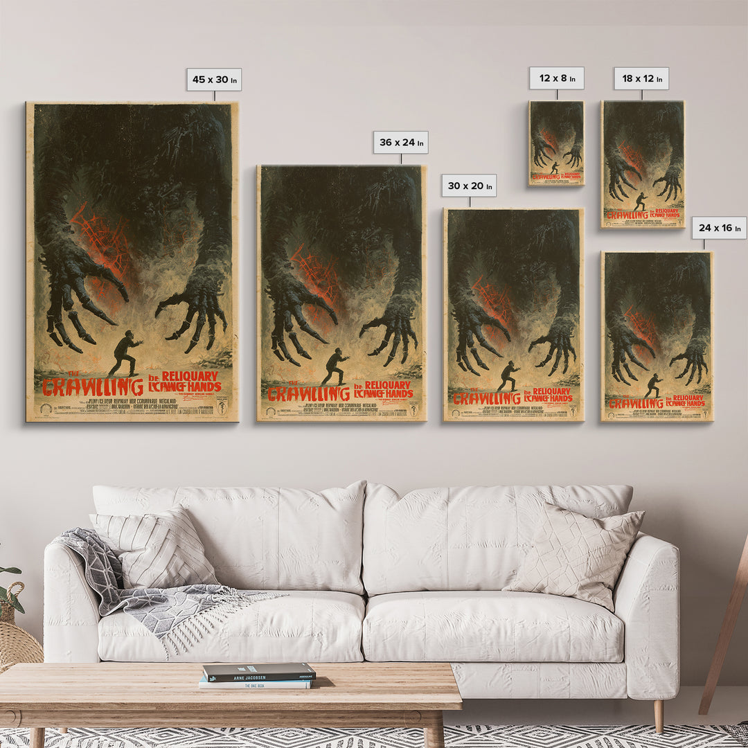 The Reliquary Of Crawling Hands, French Horror Film Poster, Retro Gothic Cinema Art, Vintage Halloween Wall Art, Framed Canvas Print