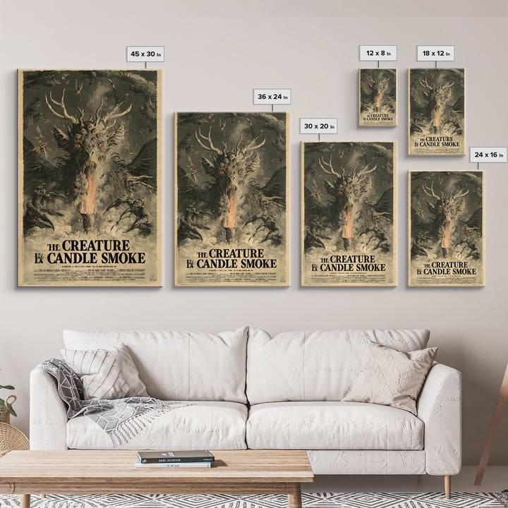 The Creature In The Candle Smoke, French Horror Film Poster, Retro Gothic Cinema Art, Vintage Halloween Wall Art, Framed Canvas Print