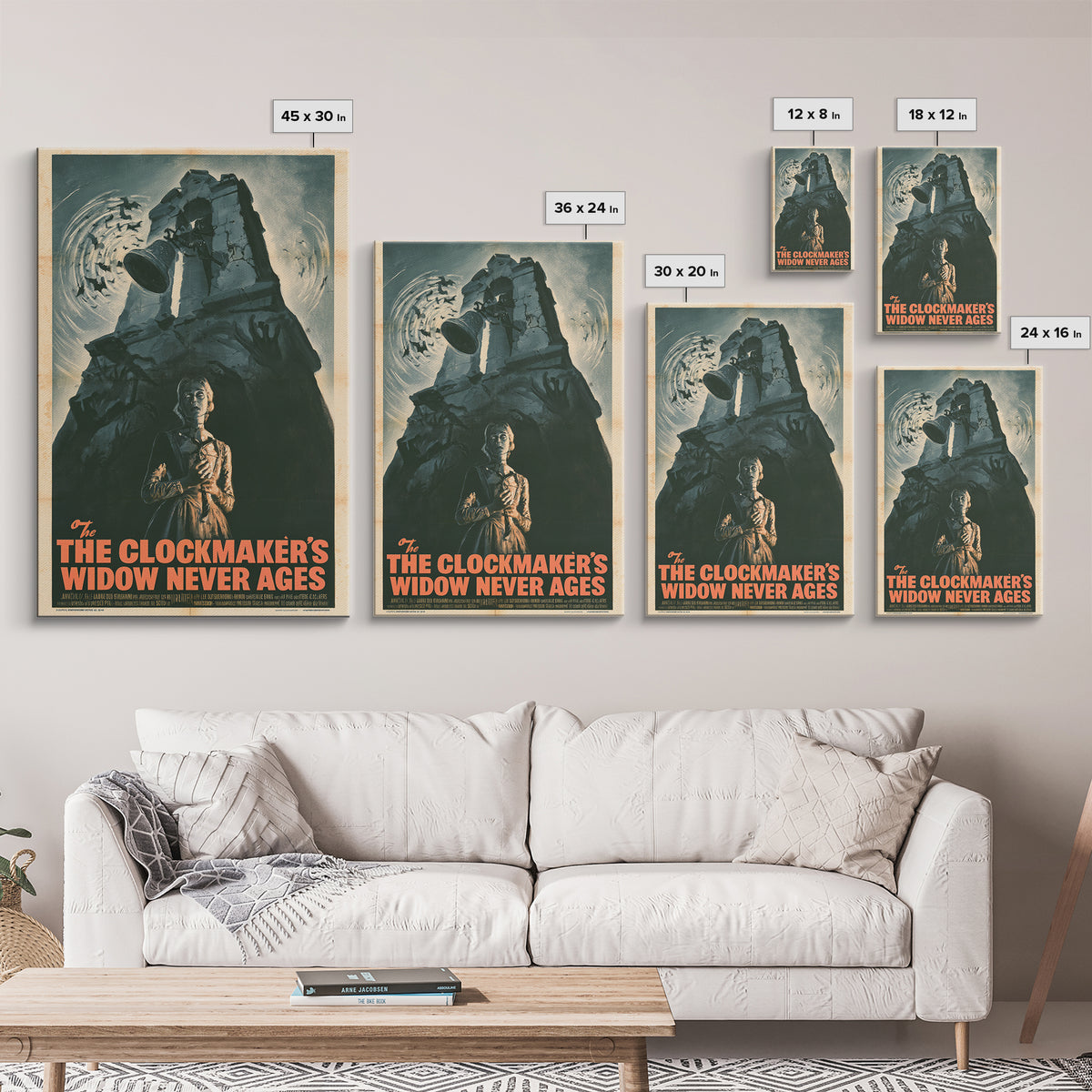 The Clockmaker's Widow Never Ages, French Horror Film Poster, Retro Gothic Cinema Art, Vintage Halloween Wall Art, Framed Canvas Print