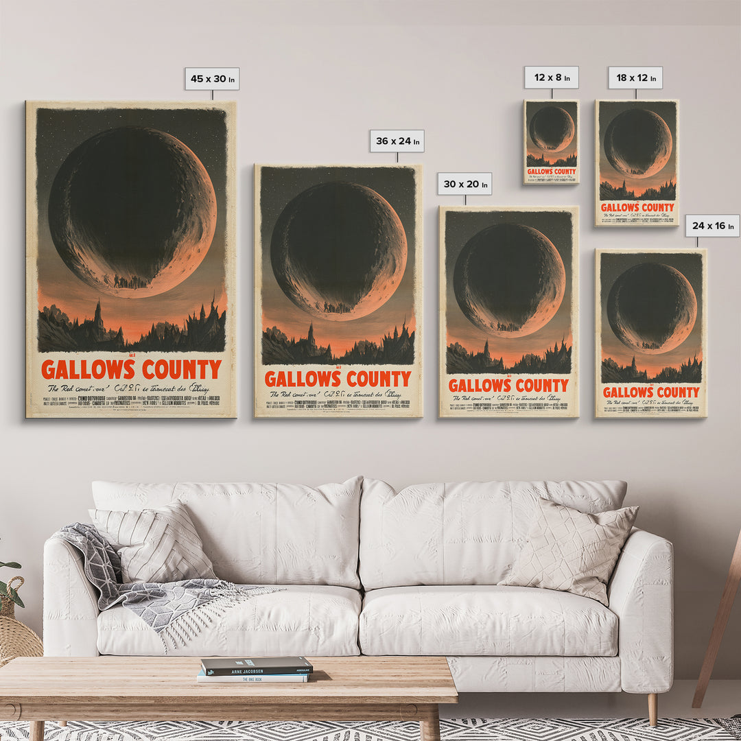 The Red Comet Over Gallows County, French Horror Film Poster, Retro Gothic Cinema Art, Vintage Halloween Wall Art, Framed Canvas Print