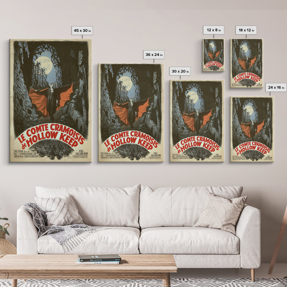 The Crimson Count Of Hollow Keep, French Horror Film Poster, Retro Gothic Cinema Art, Vintage Halloween Wall Art, Framed Canvas Print