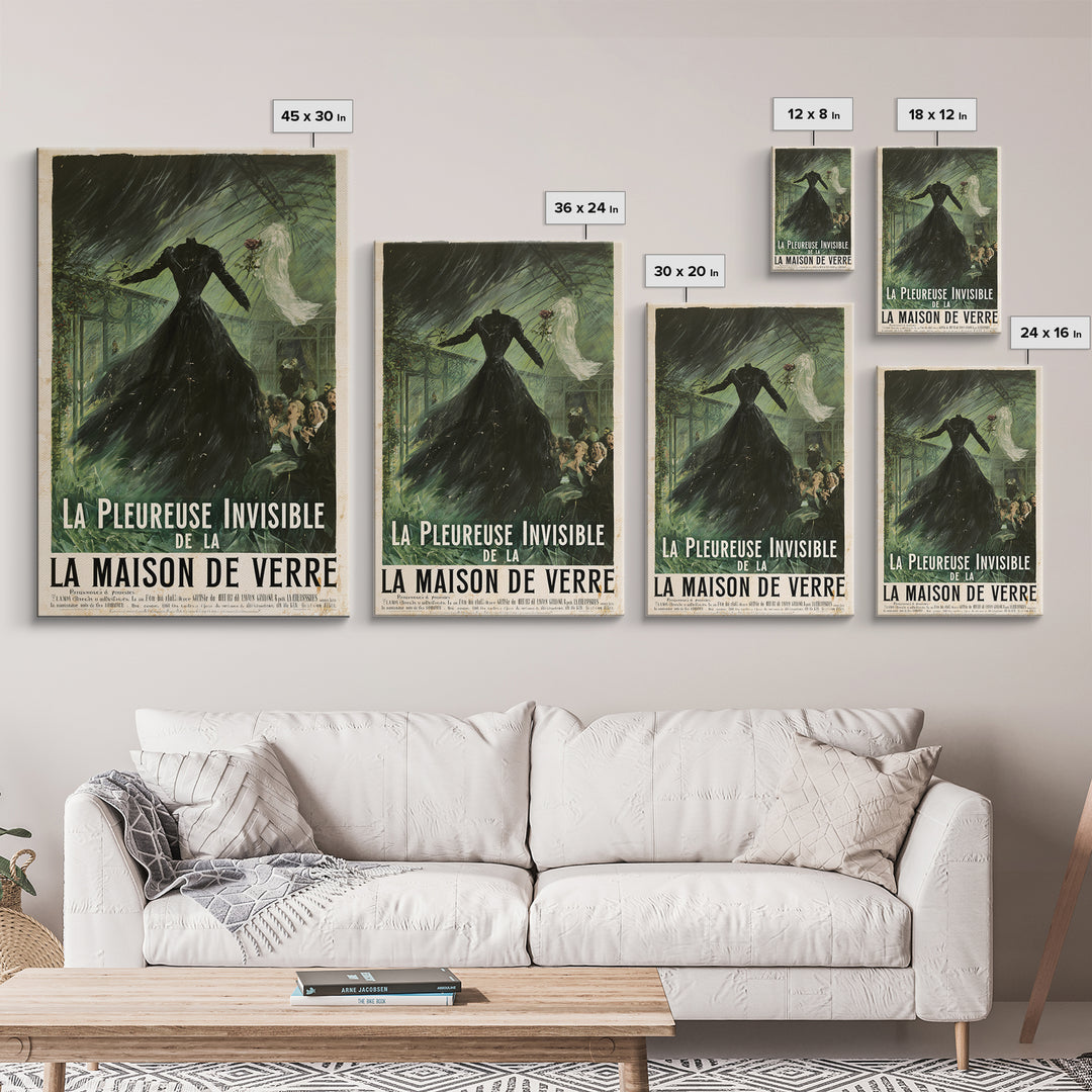 The Invisible Mourner Of Glass House, French Horror Film Poster, Retro Gothic Cinema Art, Vintage Halloween Wall Art, Framed Canvas Print