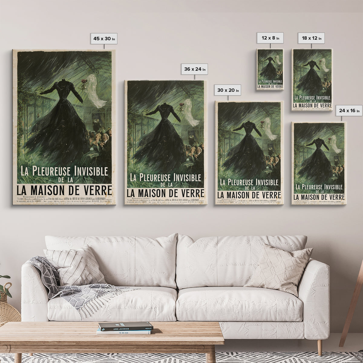 The Invisible Mourner Of Glass House, French Horror Film Poster, Retro Gothic Cinema Art, Vintage Halloween Wall Art, Framed Canvas Print