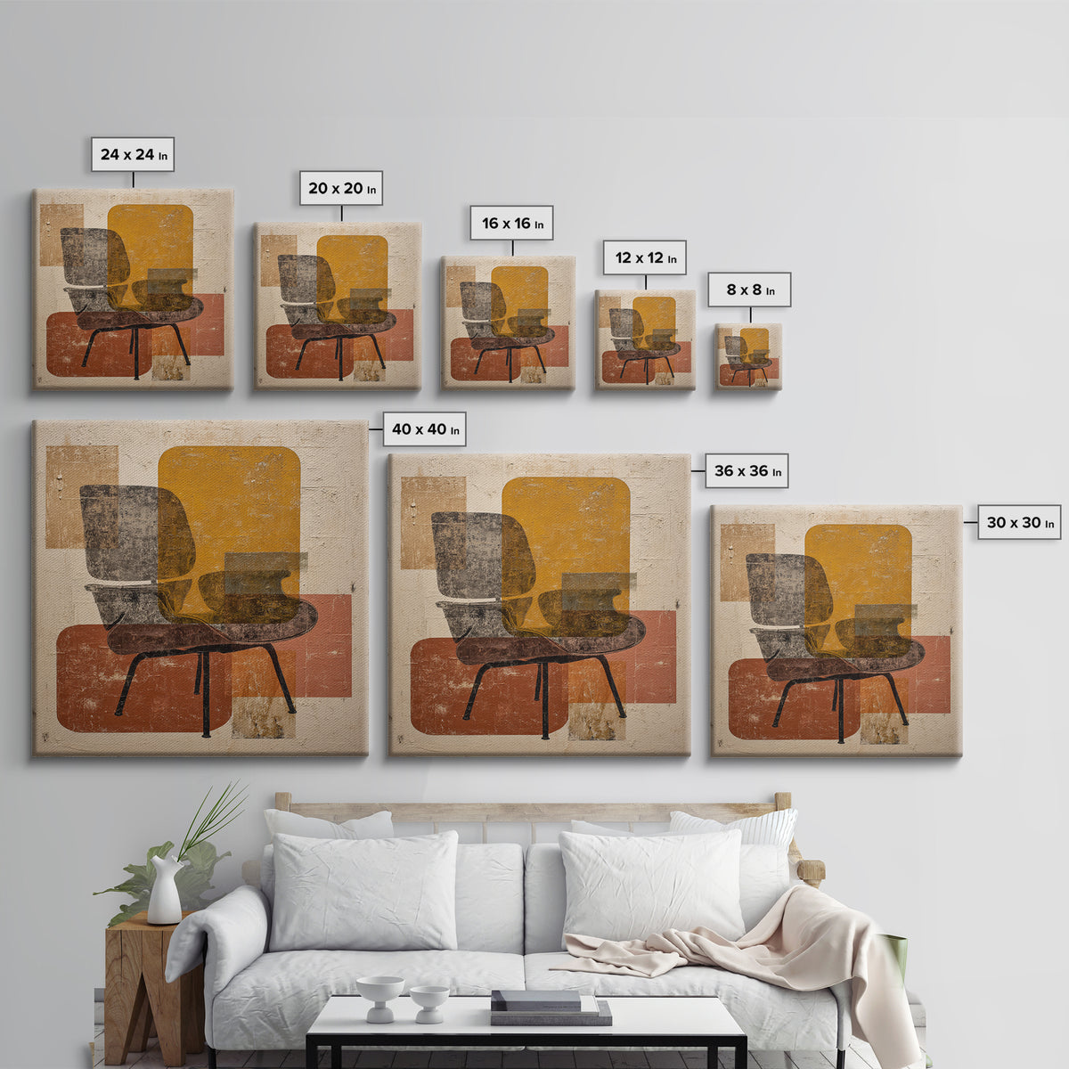 Eames Era Chair Silhouette as Graphic Art Canvas Print, Midcentury Modern Art, Minimalist Wall Art, Living Room Decor, Retro, MMA-1x1-100