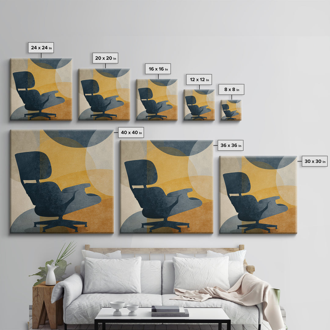 Eames Era Chair Silhouette as Graphic Art Canvas Print, Midcentury Modern Art, Living Room Decor, Watercolor Art, Retro, MMA-1x1-4