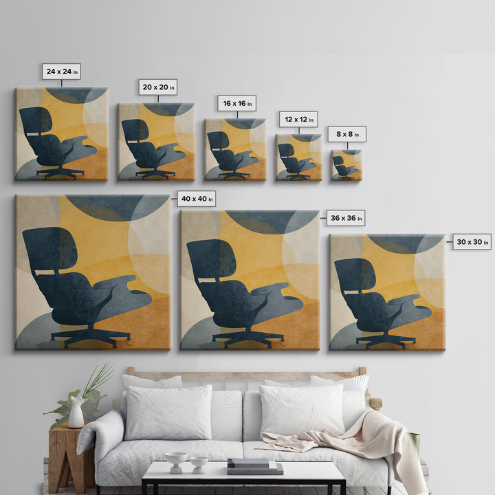 Eames Era Chair Silhouette as Graphic Art Canvas Print, Midcentury Modern Art, Living Room Decor, Watercolor Art, Retro, MMA-1x1-4