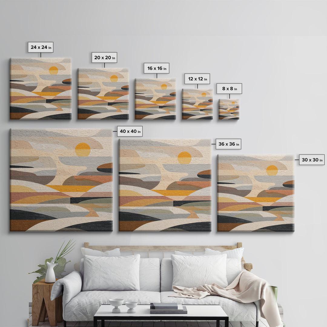 Large Sun and Hill Shapes Canvas Print, Midcentury Modern Art, Fine Art Print, Living Room Decor, Abstract Art, Retro, MMA-1x1-5