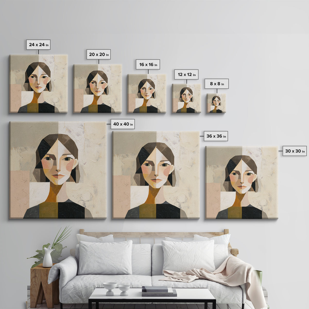 Mod Female Portrait Canvas Print, Midcentury Modern Art, Minimalist Wall Art, Living Room Decor, Fine Art, Retro, MMA-1x1-55