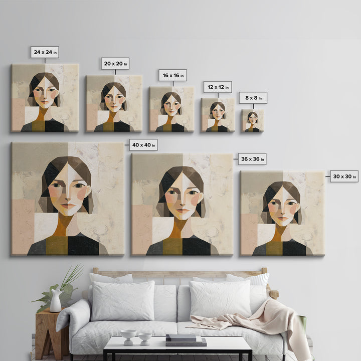 Mod Female Portrait Canvas Print, Midcentury Modern Art, Minimalist Wall Art, Living Room Decor, Fine Art, Retro, MMA-1x1-55