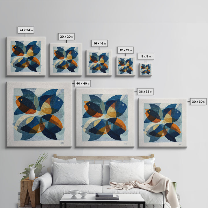 Abstract Fish Shapes Framed Canvas Print, Midcentury Modern Art, Retro Wall Art, Living Room Decor, Fine Art, Retro, MMA-1x1-66