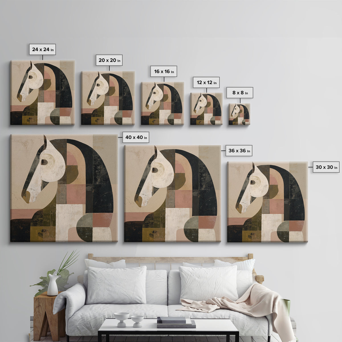 Mid Century Horse Framed Canvas Print, Midcentury Modern Art, Modern Decor, Living Room Decor, Fine Art, Retro, Poster, MMA-1x1-67