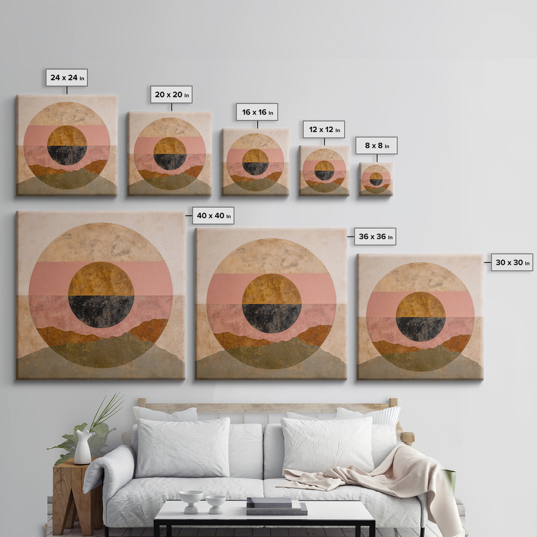 Large Sun and Hill Shapes Canvas Print, Midcentury Modern Art, Poster, Living Room Decor, Retro, Art Deco, Original Art, MMA-1x1-77
