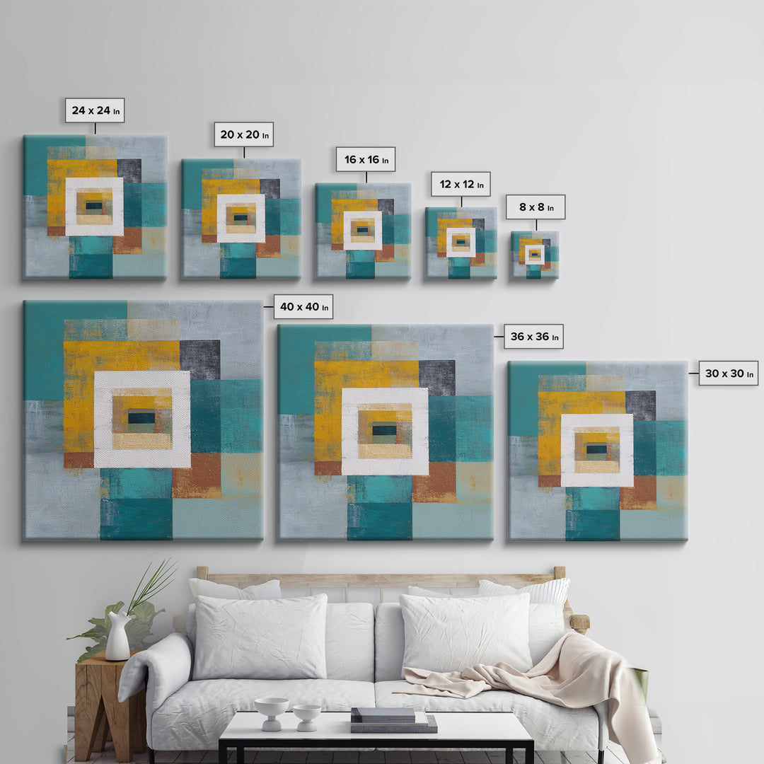 Teal Sofa Era Abstract Pattern Without Furniture Canvas Print, Midcentury Modern Art, Digital Prints, Living Room Decor, Retro, MMA-1x1-96
