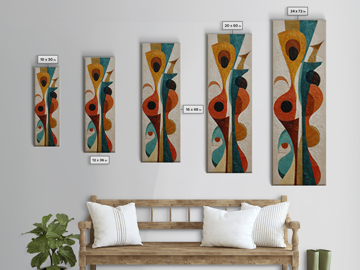Boomerang Shapes in Mustard Teal and Coral Canvas Print, Midcentury Modern Art, Minimalist Decor, Living Room Decor, Retro, MMA-1x3-13