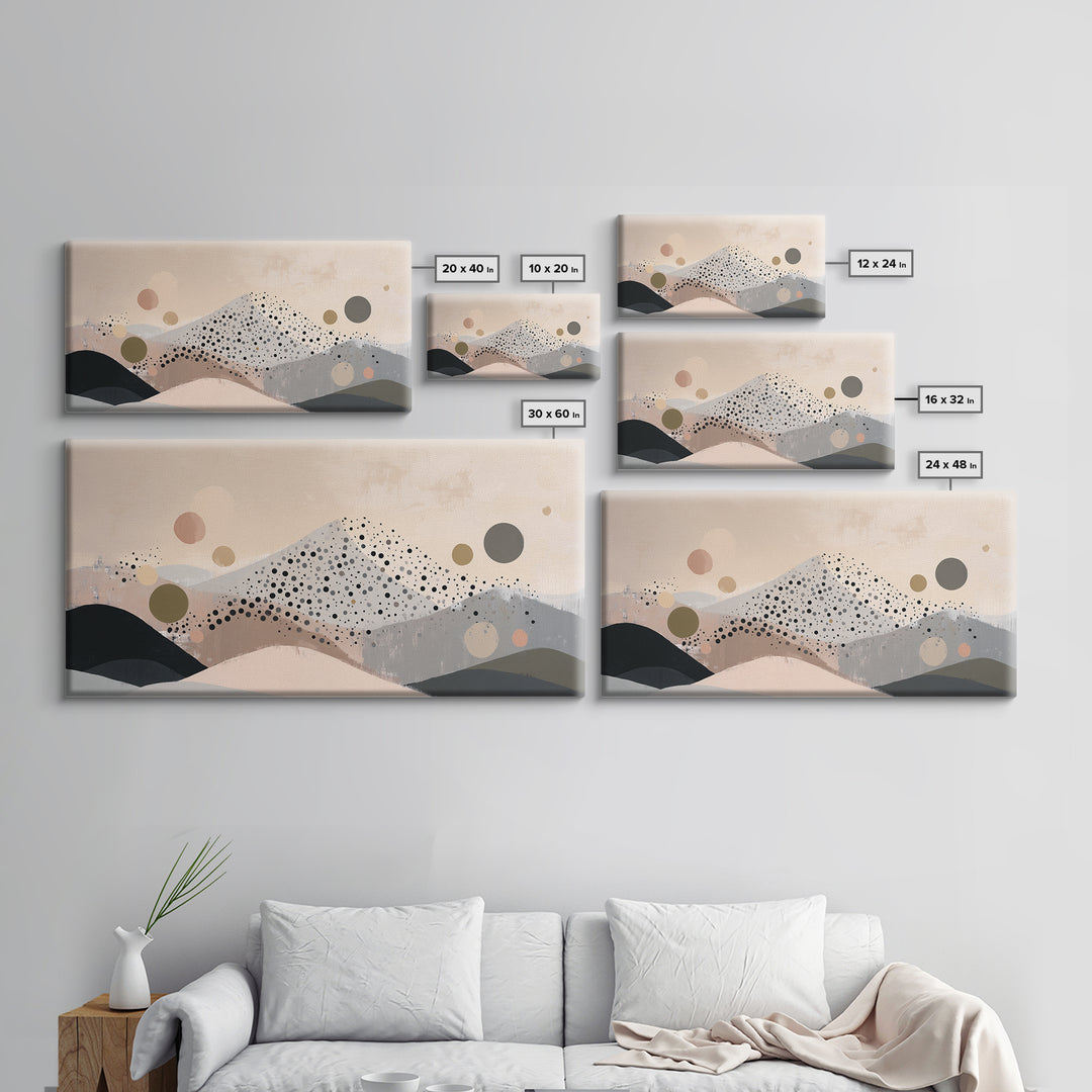 Minimal Mountain Scene Framed Canvas Print, Midcentury Modern Art, Abstract Wall Art, Living Room Decor, Watercolor Art, Retro, MMA-2x1-11