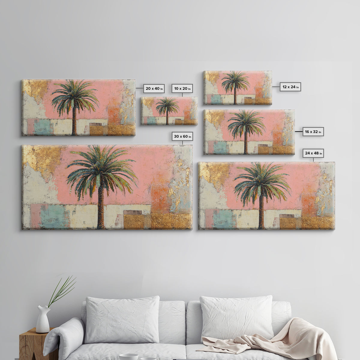 Stylized Palm Tree Framed Canvas Print, Midcentury Modern Art, Wall Decor, Living Room Decor, Fine Art, Retro, Digital Print, MMA-2x1-37